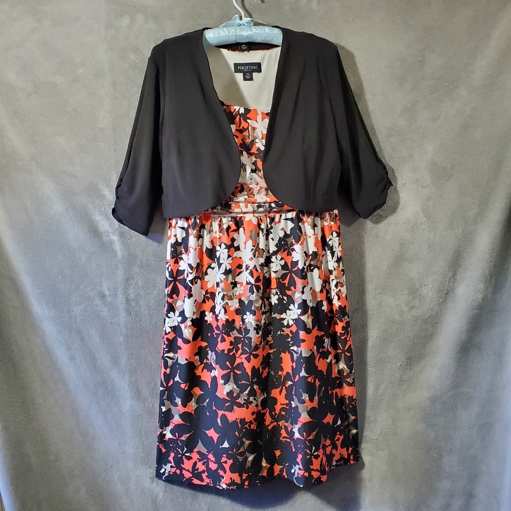 Perceptions Sleeveless Dress with Shrug Black, Orange, White PM